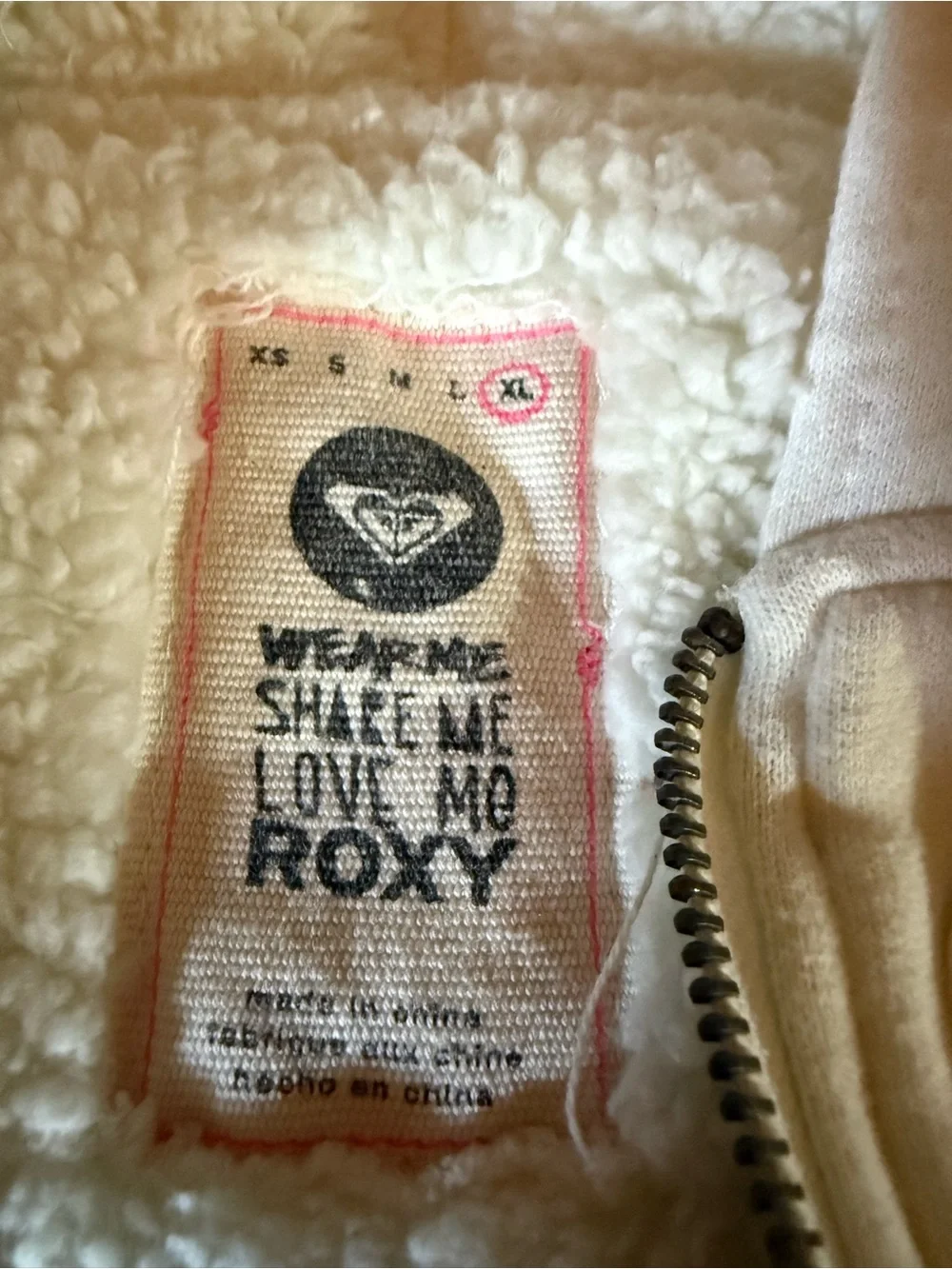 Roxy Cream Hooded Teddy Jacket with Button & Zip
